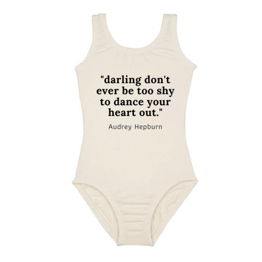 Baby Toddler ages 4-7 girl Cream/Black Dance Collection short sleeves bodysuit Leotard Dance Outfit Trendy Stylish Comfortable Washable Stretchy Kids Glamour Girl Boutique Style Unique Clothing; "Darling Don't Ever be to shy to Dance Your Heart Out" Ballet Bodysuit/Leotard for Baby Toddler ages 4-7 Girl Cream/Black Dance Collection Sleeveless Bodysuit Audrey Hepburn