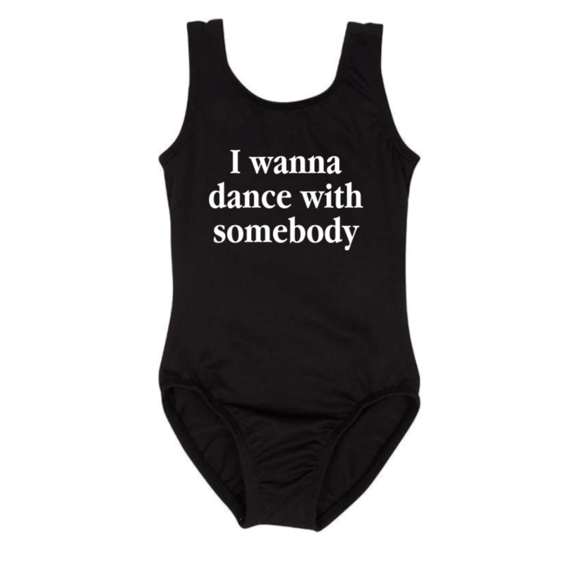 "I Wanna Dance With Somebody" Baby Toddler ages 4-7 girl Black/Cream/Pink Dance Collection Short Sleeves/Sleeveless bodysuit Leotard Dance Outfit Trendy Stylish Comfortable Washable Stretchy Kids Glamour Girl Boutique Style Unique Clothing; "I Wanna Dance With Somebody" Whitney Houston Pop Culture Reference Ballet Bodysuit/Leotard for Baby Toddler ages 4-7 Girl Black/Pink/Cream Dance Collection Short Sleeves/Sleeveless Bodysuit Ballet