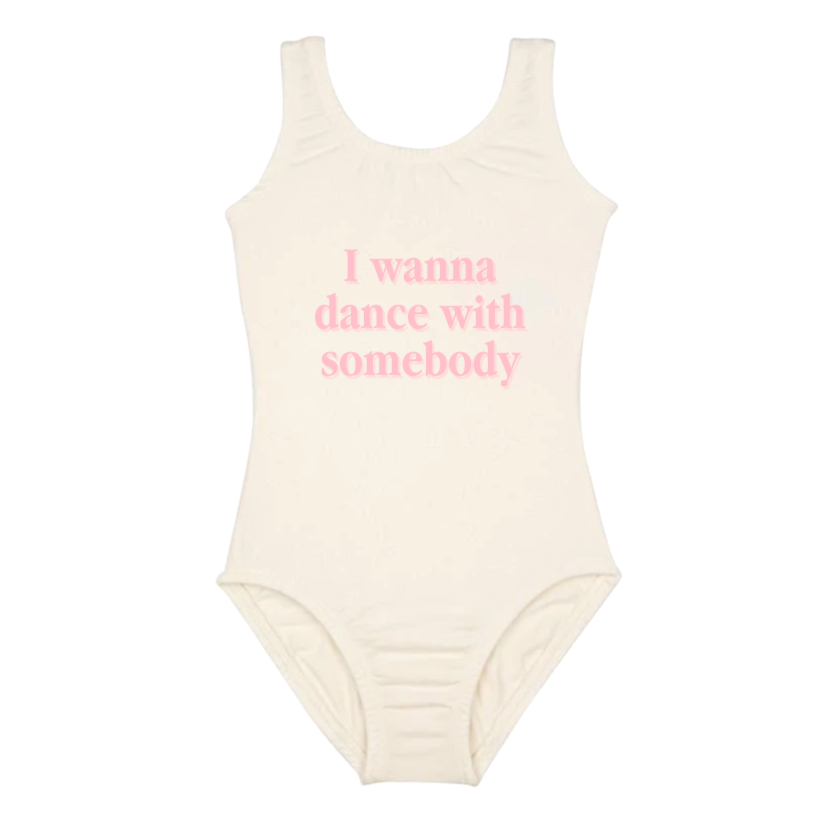 "I Wanna Dance With Somebody" Baby Toddler ages 4-7 girl Black/Cream/Pink Dance Collection Short Sleeves/Sleeveless bodysuit Leotard Dance Outfit Trendy Stylish Comfortable Washable Stretchy Kids Glamour Girl Boutique Style Unique Clothing; "I Wanna Dance With Somebody" Whitney Houston Pop Culture Reference Ballet Bodysuit/Leotard for Baby Toddler ages 4-7 Girl Black/Pink/Cream Dance Collection Short Sleeves/Sleeveless Bodysuit Ballet