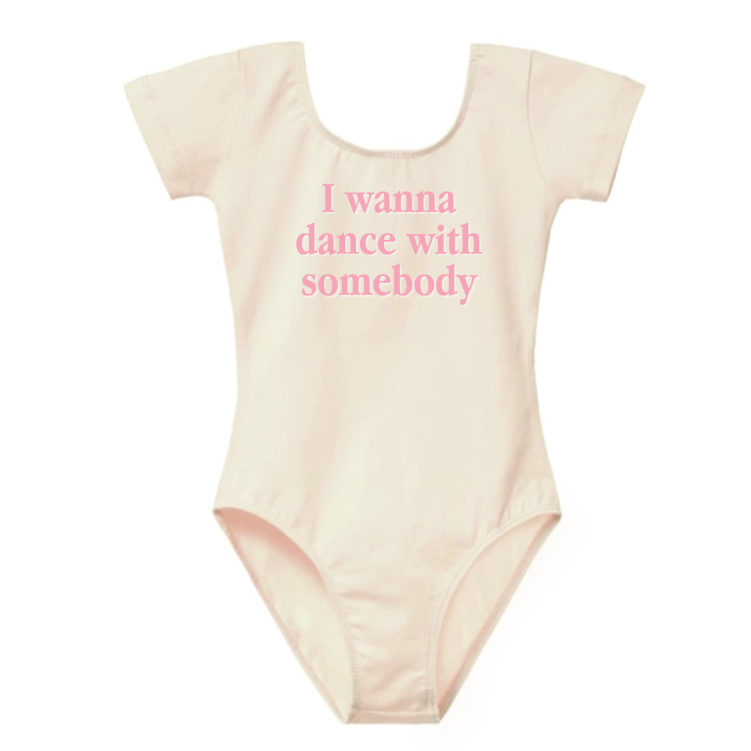 "I Wanna Dance With Somebody" Baby Toddler ages 4-7 girl Black/Cream/Pink Dance Collection Short Sleeves/Sleeveless bodysuit Leotard Dance Outfit Trendy Stylish Comfortable Washable Stretchy Kids Glamour Girl Boutique Style Unique Clothing; "I Wanna Dance With Somebody" Whitney Houston Pop Culture Reference Ballet Bodysuit/Leotard for Baby Toddler ages 4-7 Girl Black/Pink/Cream Dance Collection Short Sleeves/Sleeveless Bodysuit Ballet