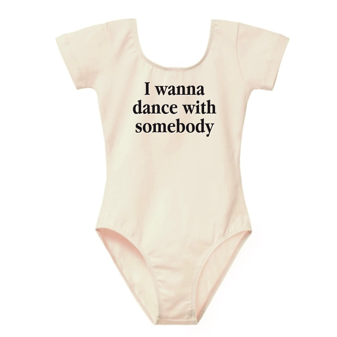 "I Wanna Dance With Somebody" Baby Toddler ages 4-7 girl Black/Cream/Pink Dance Collection Short Sleeves/Sleeveless bodysuit Leotard Dance Outfit Trendy Stylish Comfortable Washable Stretchy Kids Glamour Girl Boutique Style Unique Clothing; "I Wanna Dance With Somebody" Whitney Houston Pop Culture Reference Ballet Bodysuit/Leotard for Baby Toddler ages 4-7 Girl Black/Pink/Cream Dance Collection Short Sleeves/Sleeveless Bodysuit Ballet