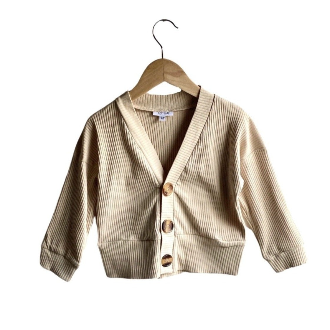 Children's beige, ribbed fall cardigan